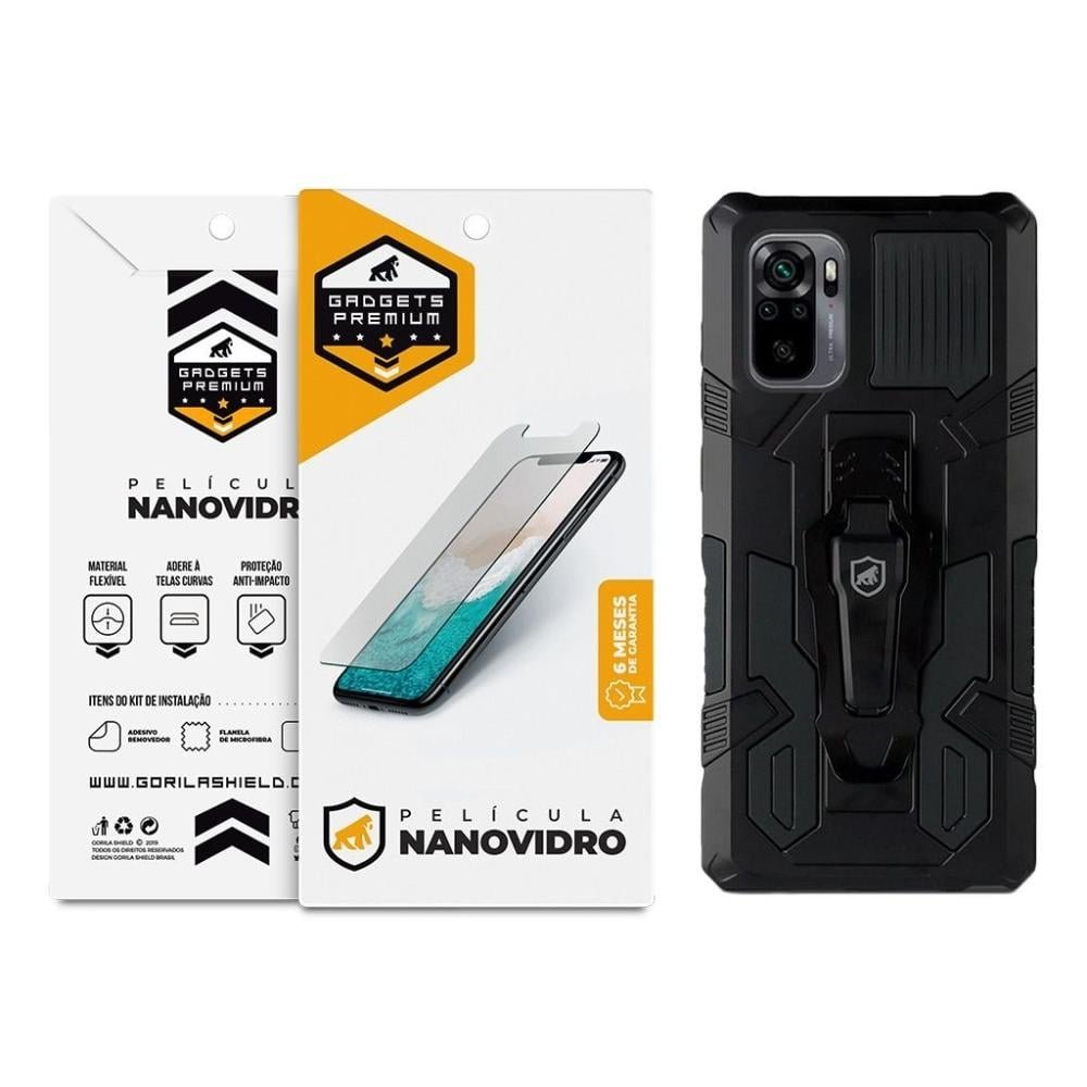 Kit Capa case capinha Clip e Pelicula Nano Vidro Xiaomi Redmi Note 10 - Gshield