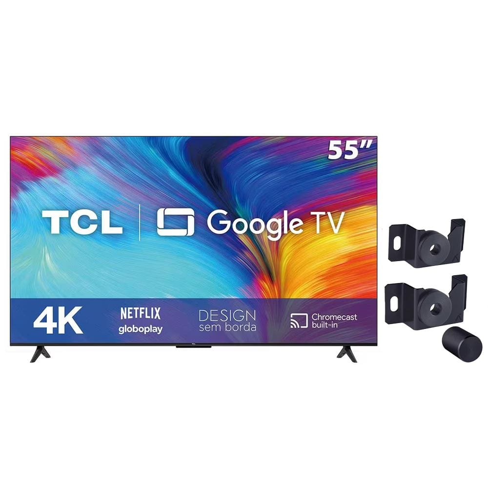 Smart TV LED 55" 4K TCL 55P635 HDR, Controle Remoto com Comando por controle de Voz, Google Assistant e Borda fina + Suporte Fixo pra TVs de 14" a 84"