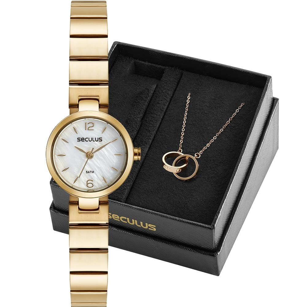 Kit Relógio Seculus Feminino com Colar 77190LPSKDS1K1 Kit Relógio Seculus Feminino com Colar 77190LPSKDS1K1