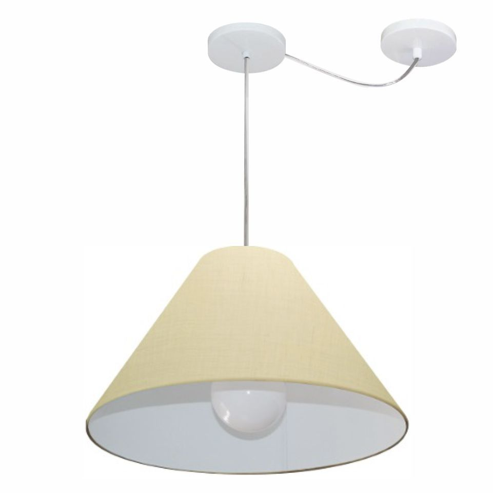 Pendente Cone Com Desvio Md-4272 Cúpula Tecido 25/15x40cm Algodão Crú - Bivolt Pendente Cone Com Desvio Md-4272 Cúpula Tecido 25/15x40cm Algodão Crú - Bivolt