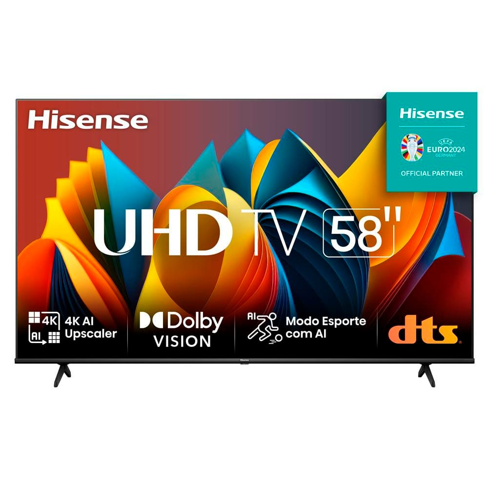 Smart TV 58" Hisense Ultra HD 4K DLED A6K com Sleep timer, entrada HDMI e Wi-Fi - 58A51HSV Smart TV 58" Hisense Ultra HD 4K DLED A6K com Sleep timer, entrada HDMI e Wi-Fi - 58A51HSV