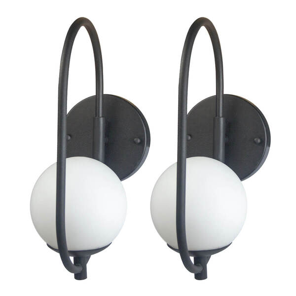 Kit 2 Arandela Parede ONLINE PRETO Globo de Vidro BRANCO Kit 2 Arandela Parede ONLINE PRETO Globo de Vidro BRANCO
