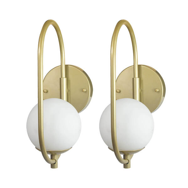 Kit 2 Arandela Parede ONLINE DOURADO Globo de Vidro BRANCO Kit 2 Arandela Parede ONLINE DOURADO Globo de Vidro BRANCO