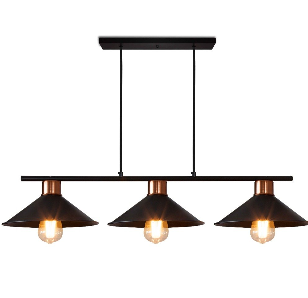 Lustre Pendente Queens Triplo Moderno Preto E Cobre Polido Spotline Lustre Pendente Queens Triplo Moderno Preto E Cobre Polido Spotline