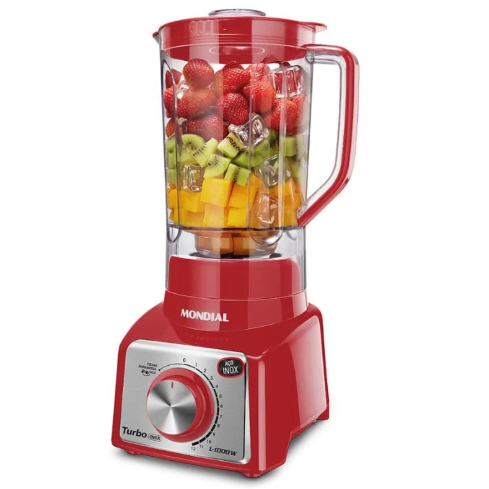 Liquidificador Turbo Vermelho/Inox 1000W 12 Velocidades Mondial 220V Liquidificador Turbo Vermelho/Inox 1000W 12 Velocidades Mondial 220V