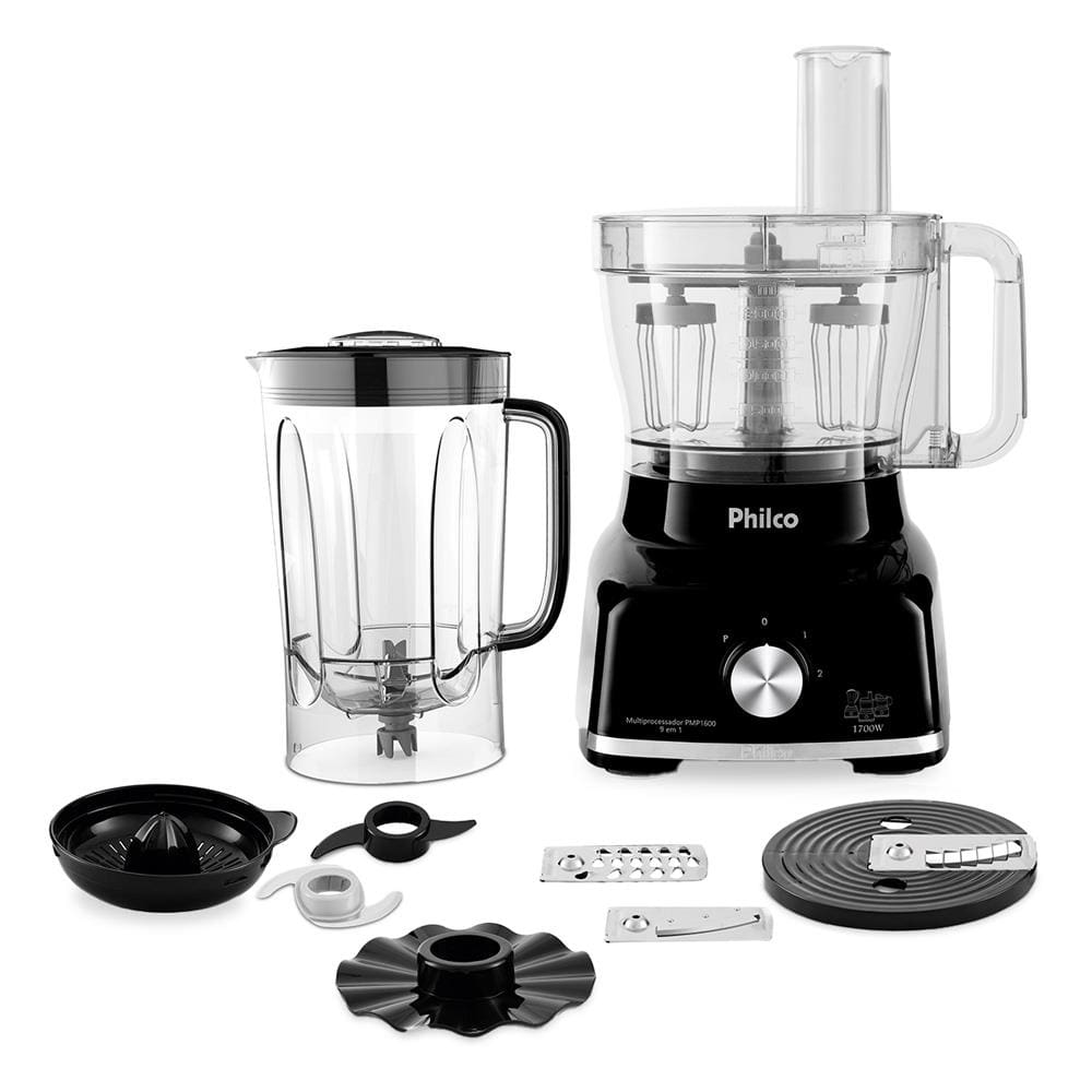 Multiprocessador de Alimentos Philco PMP1600P 9 em 1 com 2 Velocidades + Pulsar 1700W Preto - 220V Multiprocessador de Alimentos Philco PMP1600P 9 em 1 com 2 Velocidades + Pulsar 1700W Preto - 220V
