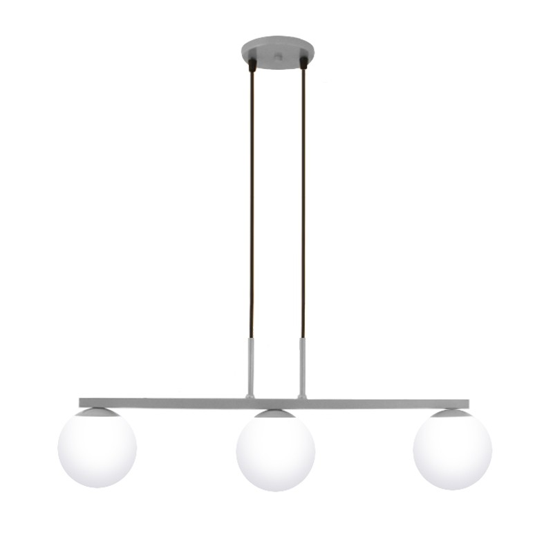 Pendente Jabuti Triplo na Cor Prata com Globos Brancos Fosco para 3 Lâmpadas G9 de LED Pendente Jabuti Triplo na Cor Prata com Globos Brancos Fosco para 3 Lâmpadas G9 de LED