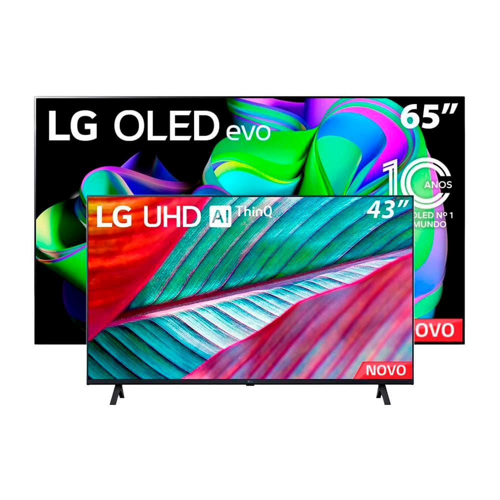 Smart TV 65" 4K LG OLED65C3PSA Evo com processador a9 AI 4K Gen6 e ThinQ AI + Smart TV 43" LG 4K UHD 43UR7800PSA com processador a5 Gen6 4K AI
