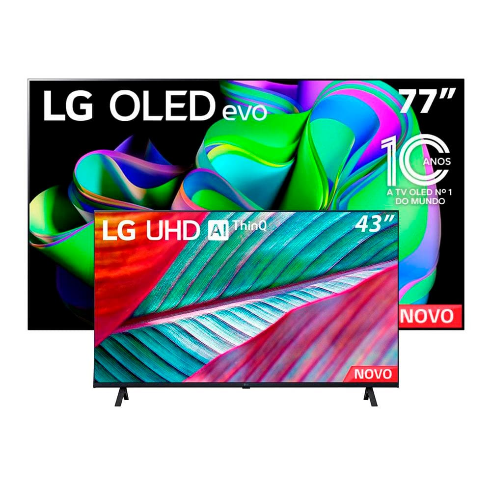 Smart TV 77" 4K LG OLED77C3PSA Evo com processador a9 AI 4K Gen6 e ThinQ AI + Smart TV 43" LG 4K UHD 43UR7800PSA com processador a5 Gen6 4K AI
