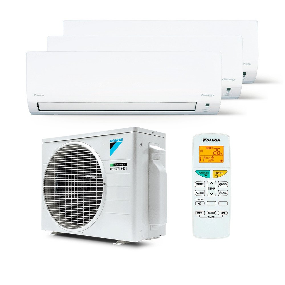 Ar Condicionado Multi Split Inverter R-32 Daikin 18.000 Btus (2x Evap 9.000 e 1 Evap 12.00 Ar Condicionado Multi Split Inverter R-32 Daikin 18.000 Btus (2x Evap 9.000 e 1 Evap 12.00
