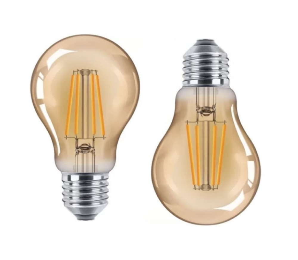 2 Lâmpada de Filamento LED A60 4W Âmbar 2200K Bivolt Retrô Vintage 2 Lâmpada de Filamento LED A60 4W Âmbar 2200K Bivolt Retrô Vintage