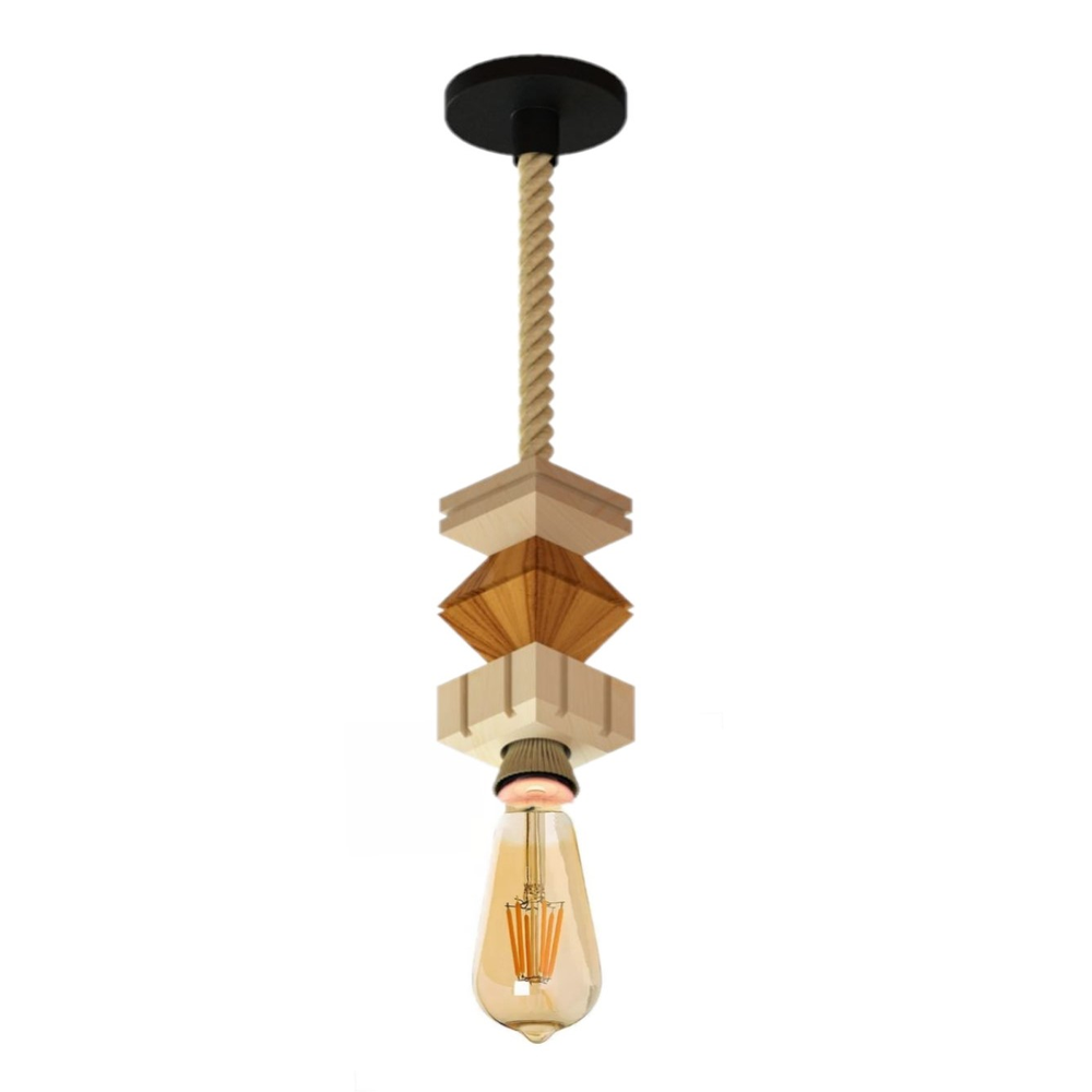 Luminária Pendente de Madeira com Corda Jaspe com Lâmpada 4w Ambar Luminária Pendente de Madeira com Corda Jaspe com Lâmpada 4w Ambar