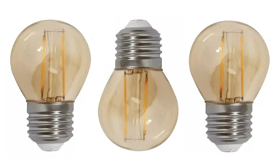 Kit 3 Lâmpada LED Filamento G45 4W Âmbar 2200K Retrô Vintage Decorativa Bivolt Kit 3 Lâmpada LED Filamento G45 4W Âmbar 2200K Retrô Vintage Decorativa Bivolt