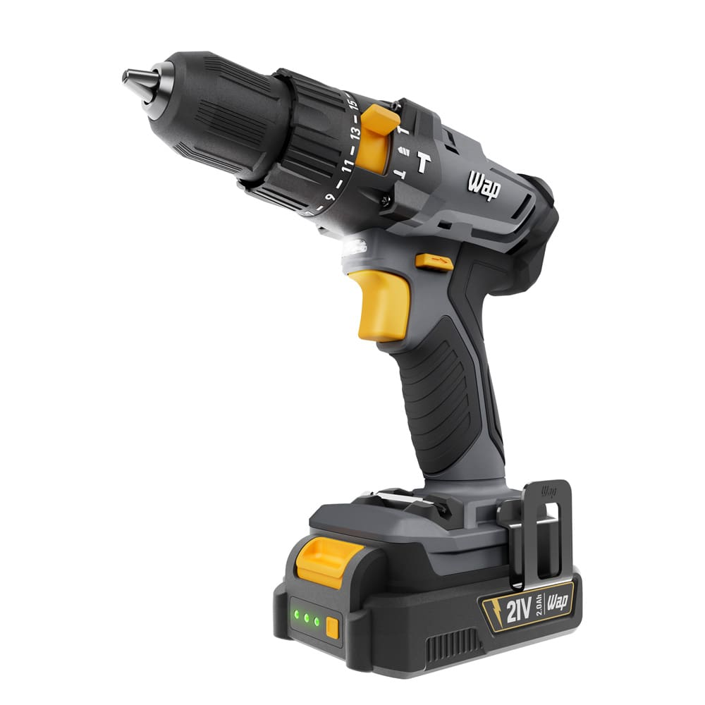 Parafusadeira e Furadeira de Impacto WAP K21 ID01 com acessórios - Cinza e Amarelo Parafusadeira e Furadeira de Impacto WAP K21 ID01 com acessórios - Cinza e Amarelo