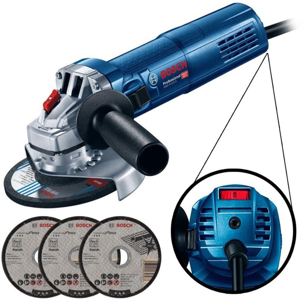 Esmerilhadeira Angular 5 POL 900W Gws 9-125 S com Controle de Velocidade + 3 Discos BOSCH - 220V Esmerilhadeira Angular 5 POL 900W Gws 9-125 S com Controle de Velocidade + 3 Discos BOSCH - 220V