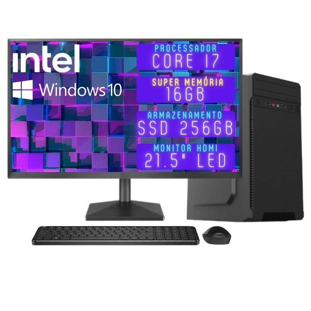 Computador Completo 3green Desktop Intel Core i7 16GB Monitor 21.5" Full HD HDMI SSD 256GB Windows 10 3D-131 Computador Completo 3green Desktop Intel Core i7 16GB Monitor 21.5" Full HD HDMI SSD 256GB Windows 10 3D-131