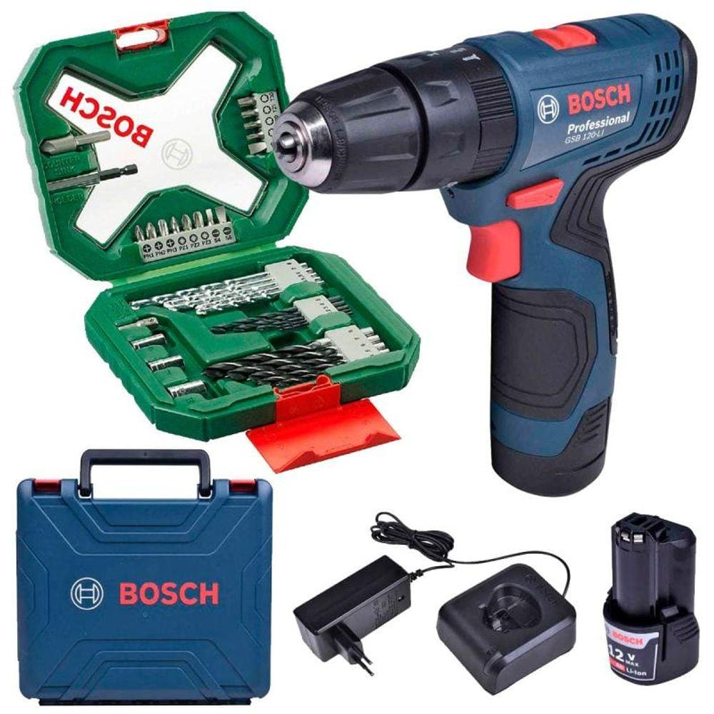 Parafusadeira Furadeira 12V Impacto GSB 120-LI 2 Baterias Bivolt + Kit X-line 34 Peças BOSCH Parafusadeira Furadeira 12V Impacto GSB 120-LI 2 Baterias Bivolt + Kit X-line 34 Peças BOSCH