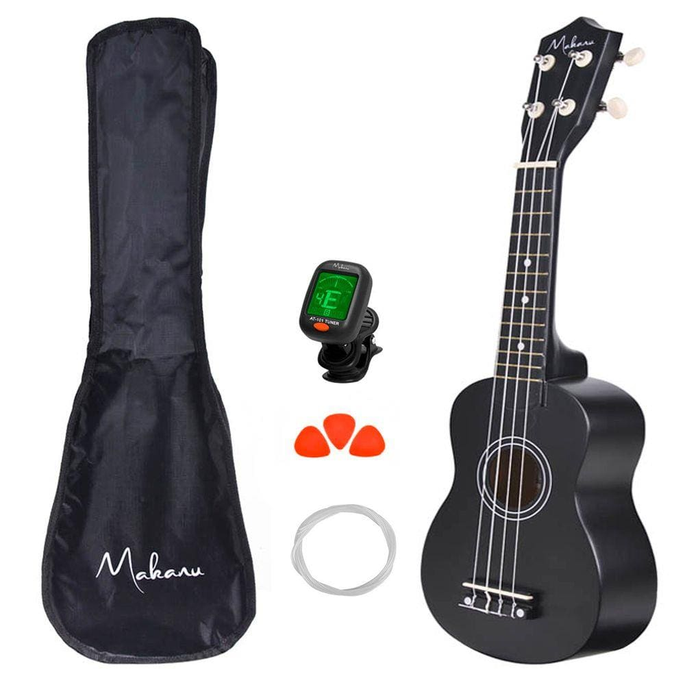 Ukulele Acústico Soprano Madeira Capa com 3 Paletas mais Afinador - Cor: Preto Ukulele Acústico Soprano Madeira Capa com 3 Paletas mais Afinador - Cor: Preto
