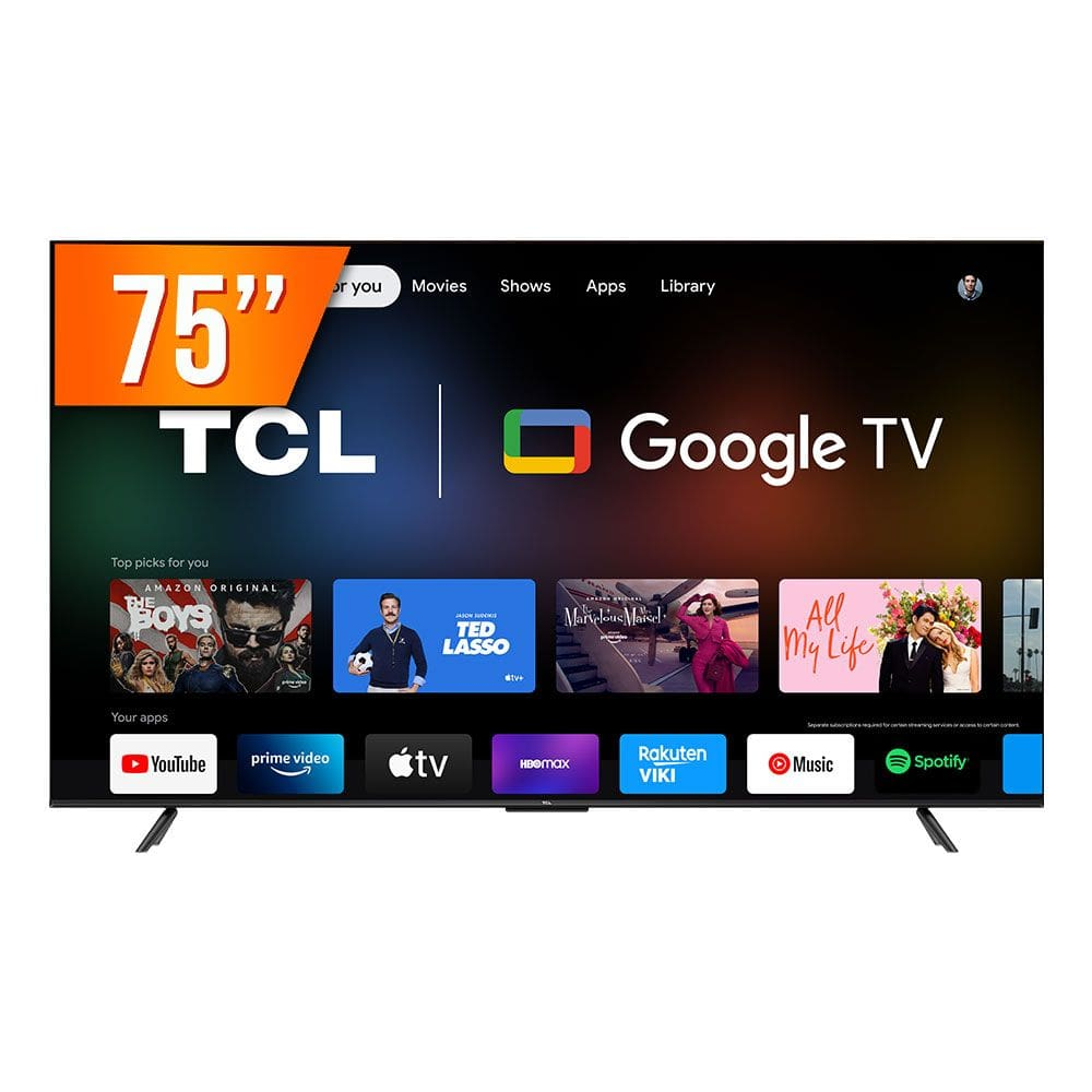 Smart TV LED 75" Google TV Ultra HD 4K TCL P735 Comando de Voz HDR 3 HDMI 2 USB Wi-Fi Bluetooth Smart TV LED 75" Google TV Ultra HD 4K TCL P735 Comando de Voz HDR 3 HDMI 2 USB Wi-Fi Bluetooth