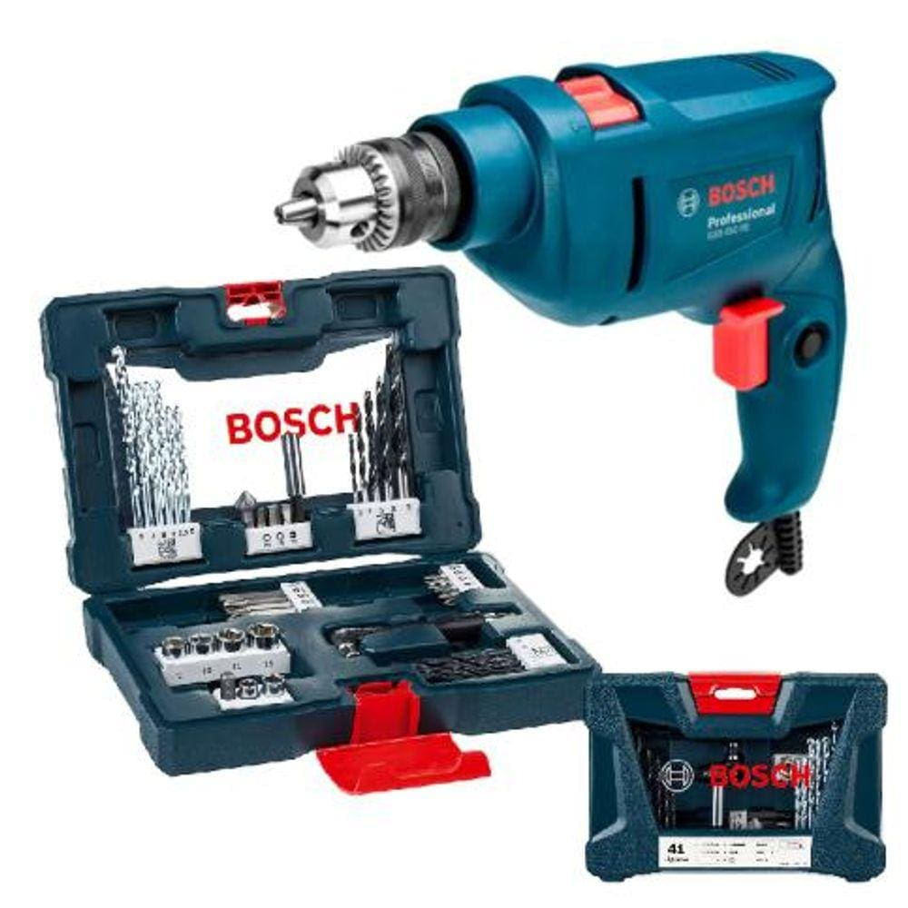 Kit Furadeira de Impacto GSB 450RE 450W + Estojo de Brocas e Bits 41 peças BOSCH - 220V Kit Furadeira de Impacto GSB 450RE 450W + Estojo de Brocas e Bits 41 peças BOSCH - 220V