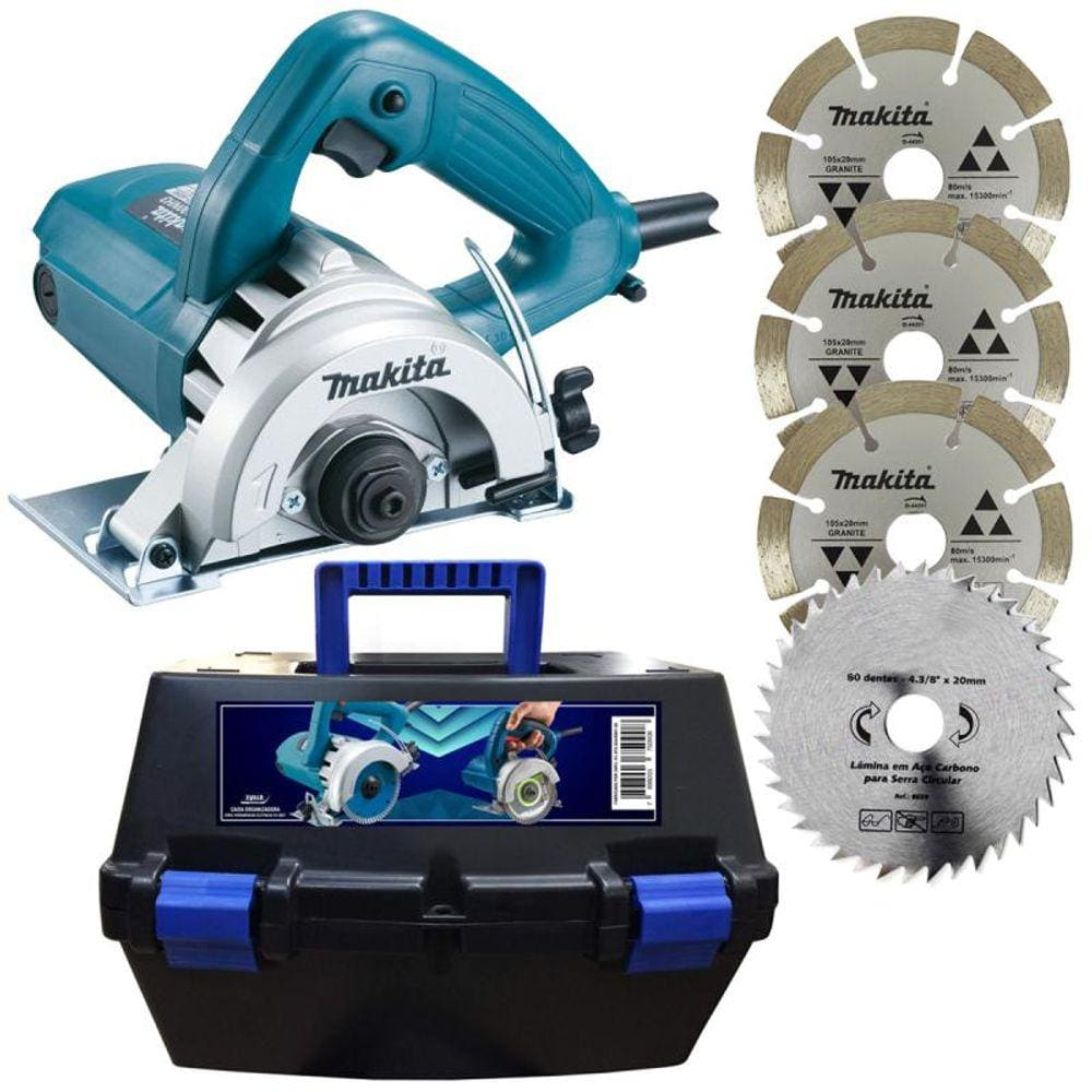 Serra Mármore 4.3/8 POL 1300W 4100NH3Z MAKITA com 4 Discos e Maleta - 110V Serra Mármore 4.3/8 POL 1300W 4100NH3Z MAKITA com 4 Discos e Maleta - 110V