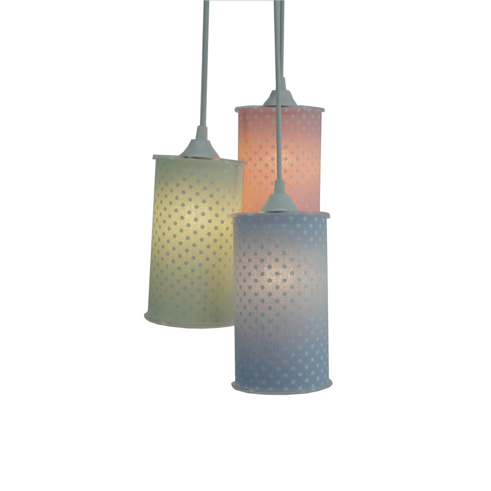Lustre Pendente Triplo Poá Azul Verde e Rosa Lustre Pendente Triplo Poá Azul Verde e Rosa