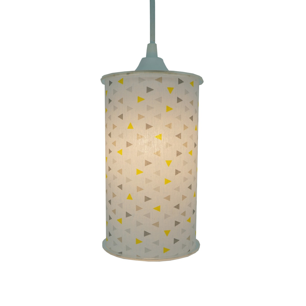 Luminária Pendente Cilíndrica Triângulo Amarelo e Cinza Luminária Pendente Cilíndrica Triângulo Amarelo e Cinza