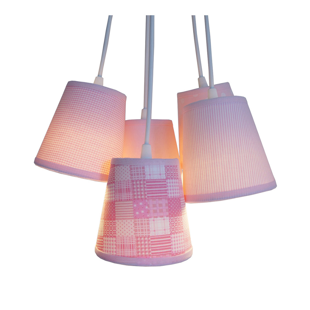 Lustre Pendente Patchwork Menina Rosa e Branco Lustre Pendente Patchwork Menina Rosa e Branco