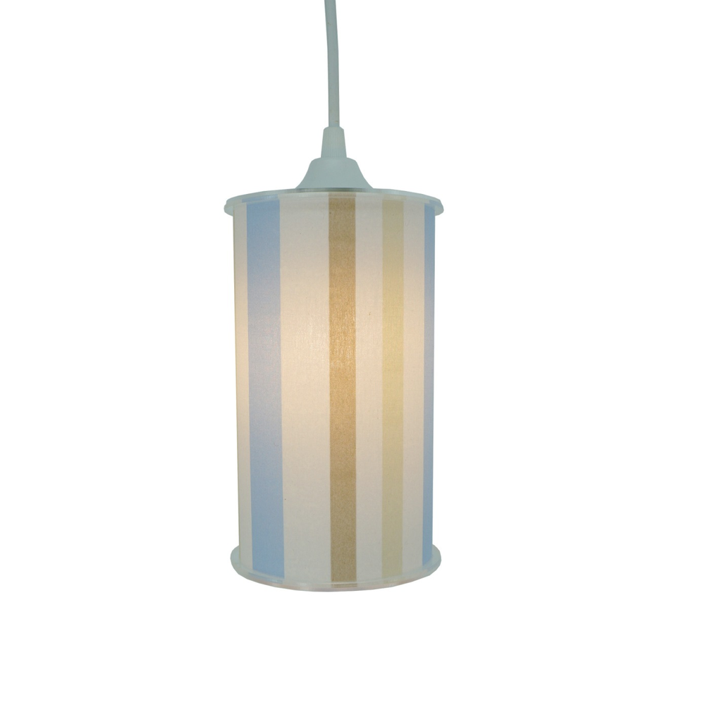 Luminária Pendente Cilíndrica Listrada Azul e Bege Luminária Pendente Cilíndrica Listrada Azul e Bege