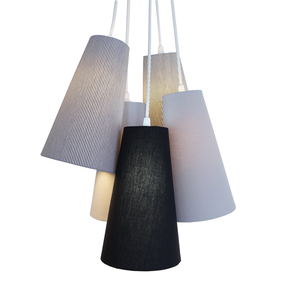 Lustre Pendente Cacho Listrado Preto e Branco