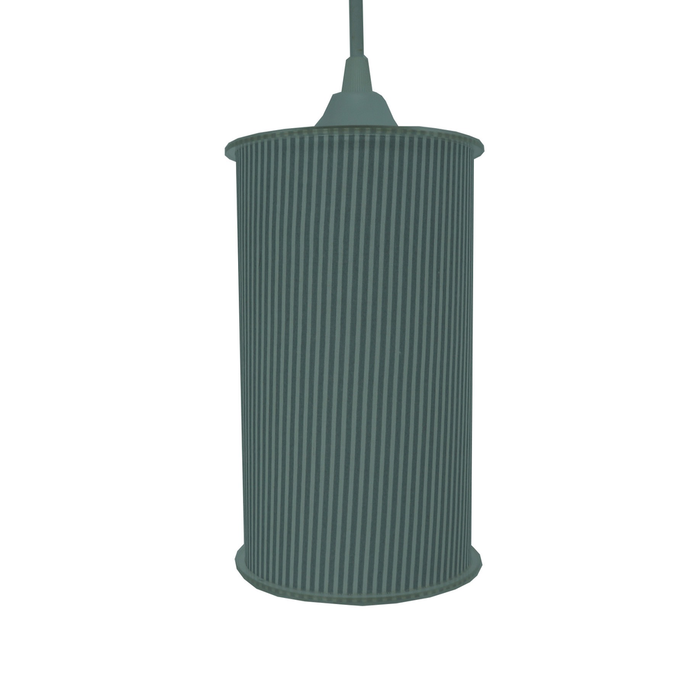 Luminária Pendente Cilíndrica Tecido Listrado Cinza e Branco Luminária Pendente Cilíndrica Tecido Listrado Cinza e Branco