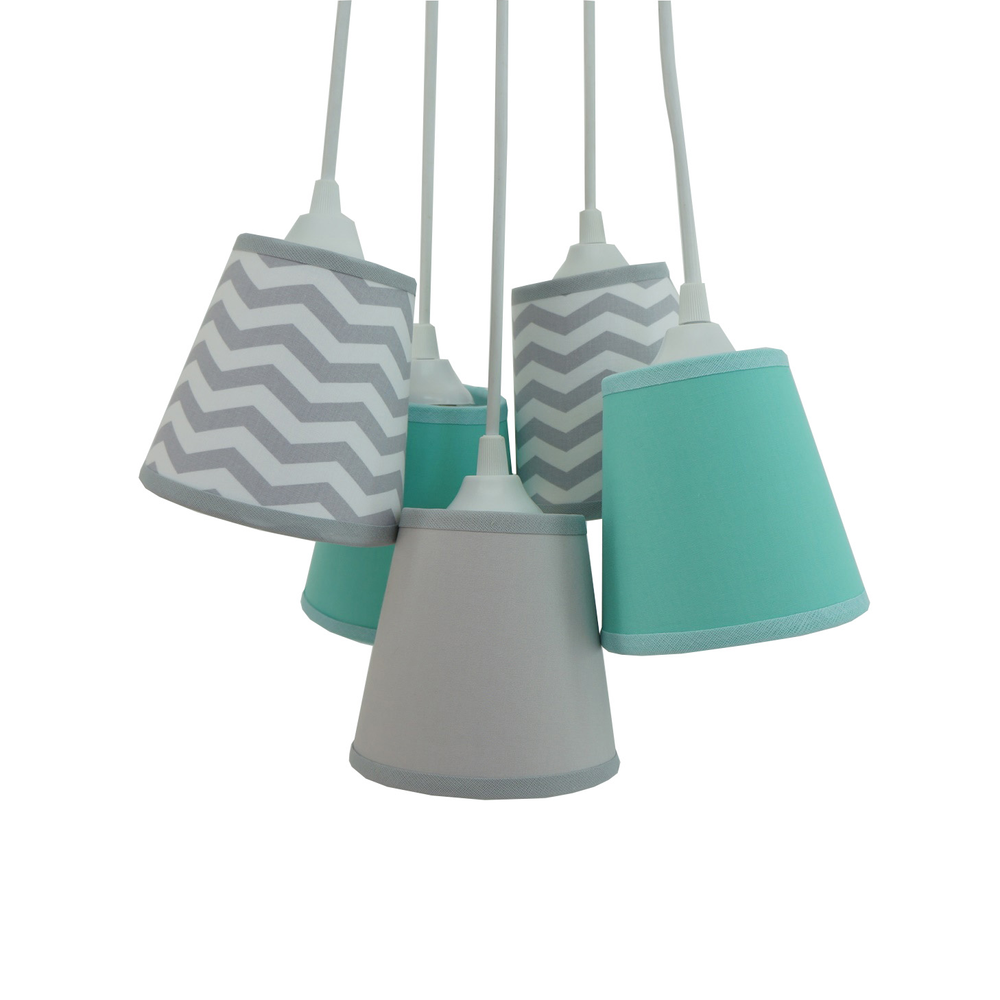 Lustre Pendente Cacho Mix Cinza Chevron e Verde Água Lustre Pendente Cacho Mix Cinza Chevron e Verde Água