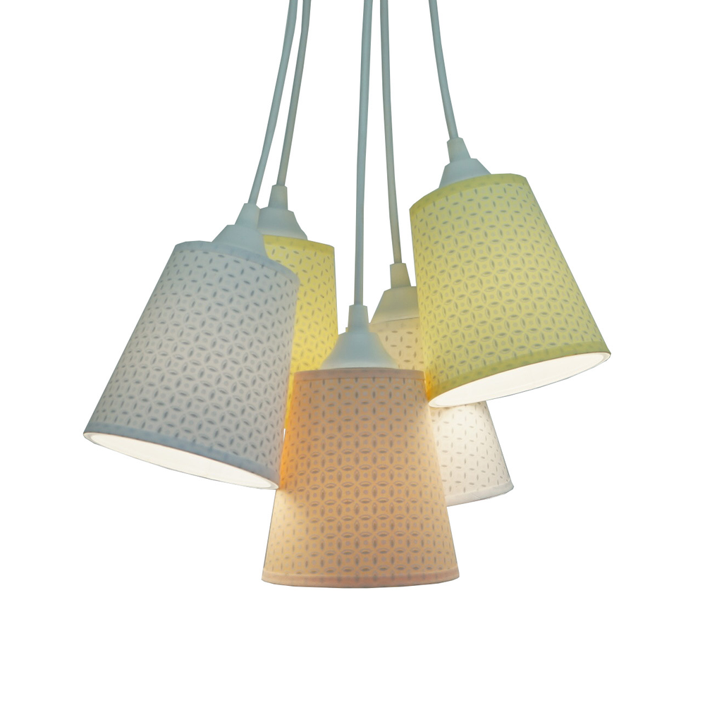 Lustre Pendente Cacho Candy Arabescos Amarelo, Branco e Salmão Lustre Pendente Cacho Candy Arabescos Amarelo, Branco e Salmão