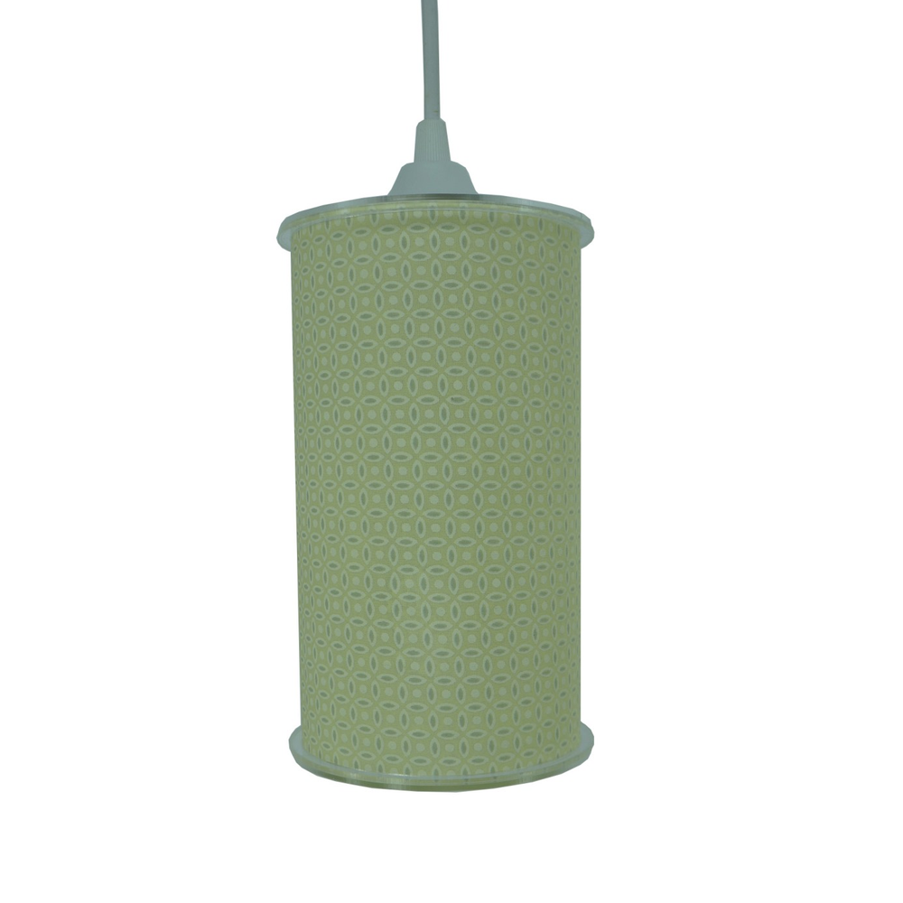 Luminária Pendente Cilíndrica Tecido Arabesco Amarelo Luminária Pendente Cilíndrica Tecido Arabesco Amarelo