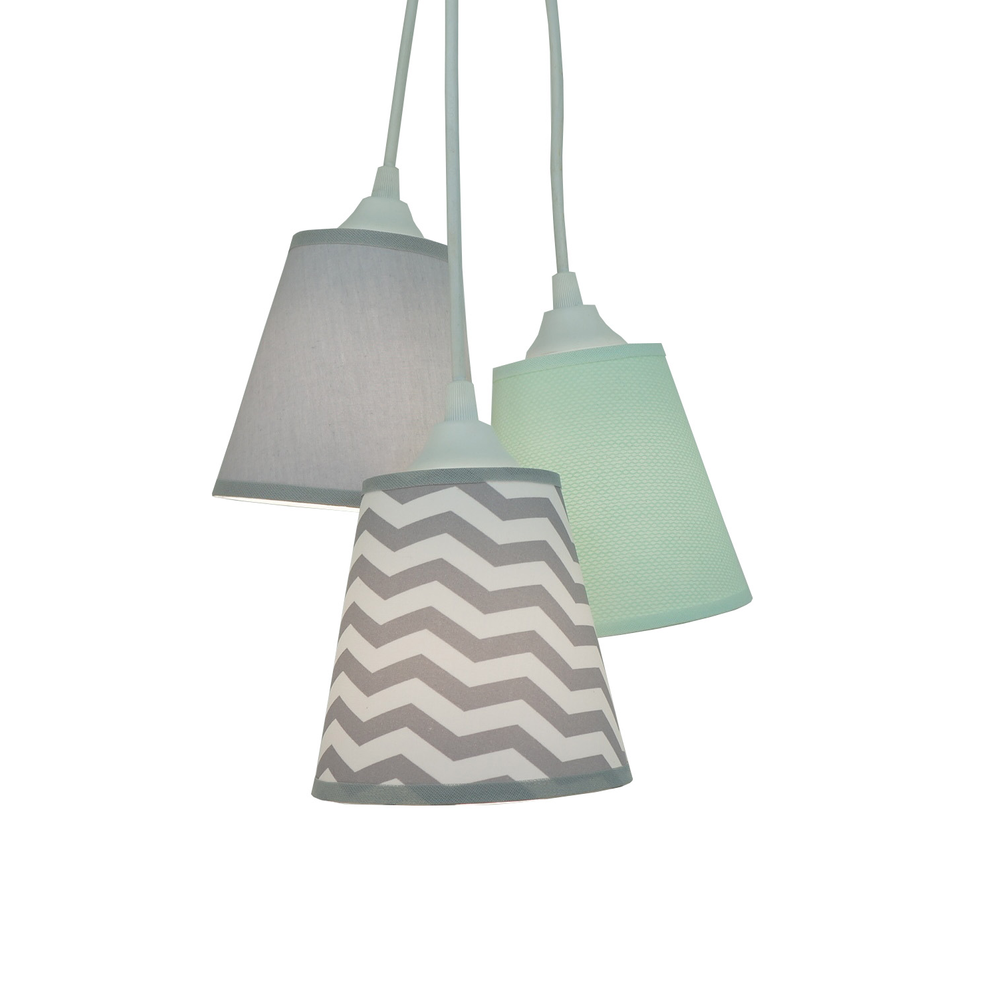 Lustre Pendente Cacho Chevron e Piquet Verde Água Lustre Pendente Cacho Chevron e Piquet Verde Água