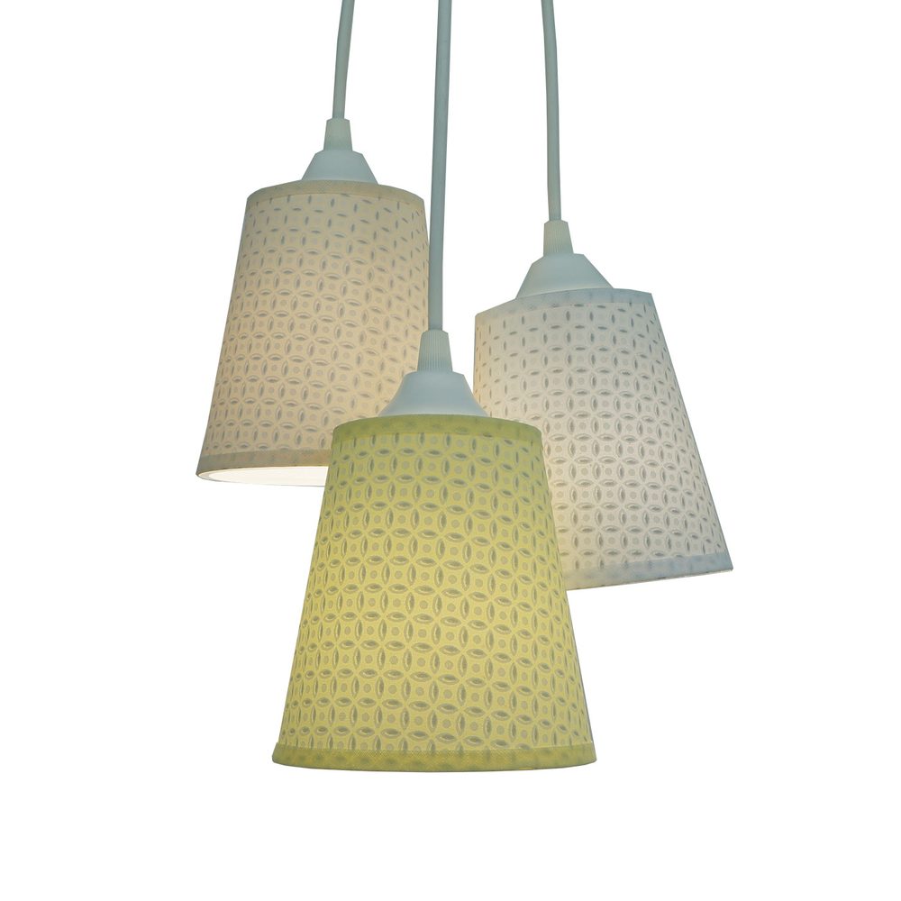 Lustre Pendente Quarto de Bebê Arabescos Amarelo, Bege e Branco Lustre Pendente Quarto de Bebê Arabescos Amarelo, Bege e Branco