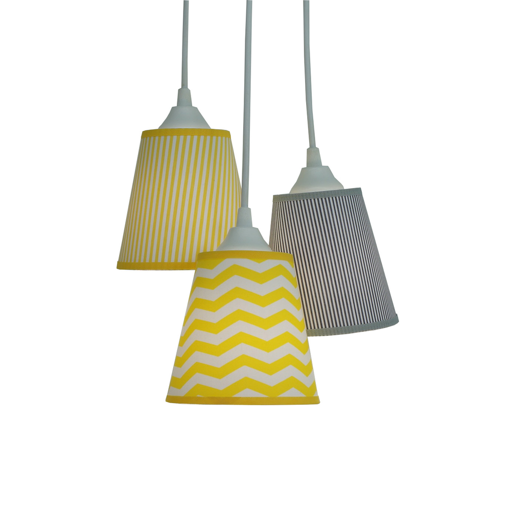 Lustre Pendente 3 Cúpulas Quarto de Bebê Chevron Amarelo e Cinza Lustre Pendente 3 Cúpulas Quarto de Bebê Chevron Amarelo e Cinza