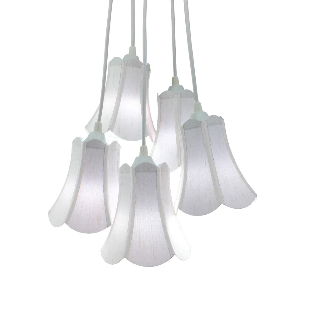Lustre Pendente Luminária Cacho Paris Linho Branco e Cinza Claro Lustre Pendente Luminária Cacho Paris Linho Branco e Cinza Claro
