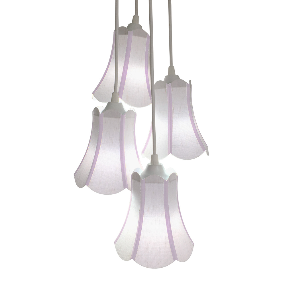 Lustre Pendente Luminária Cacho 4 Cúpulas Paris Linho com Detalhes em Lilás Lustre Pendente Luminária Cacho 4 Cúpulas Paris Linho com Detalhes em Lilás