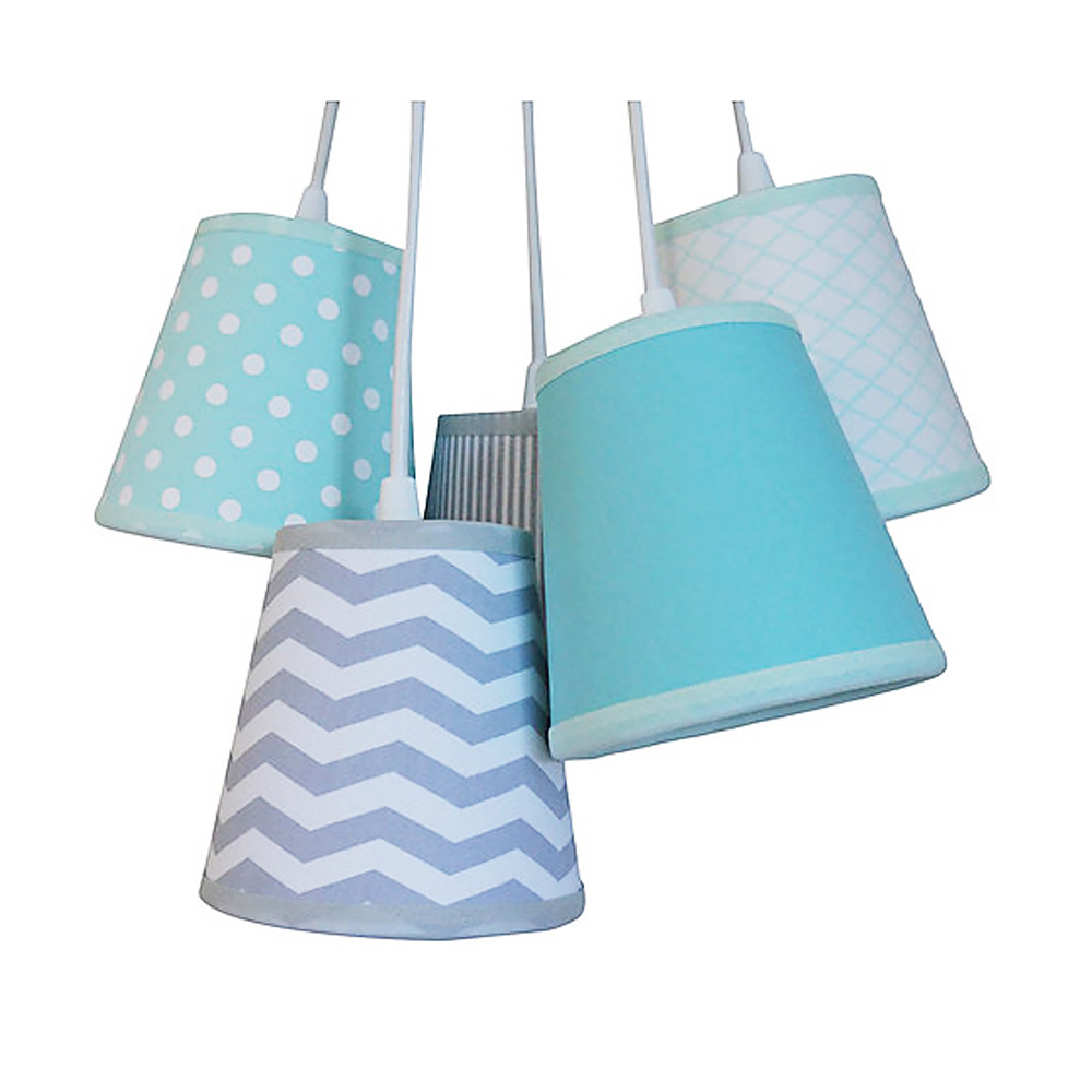 Lustre Pendente Chevron Cinza e Verde Água Lustre Pendente Chevron Cinza e Verde Água