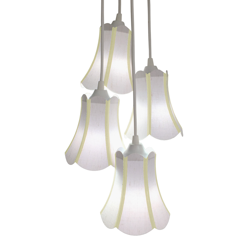 Lustre Pendente Luminária Cacho 4 Cúpulas Paris Linho com Detalhes em Amarelo Lustre Pendente Luminária Cacho 4 Cúpulas Paris Linho com Detalhes em Amarelo