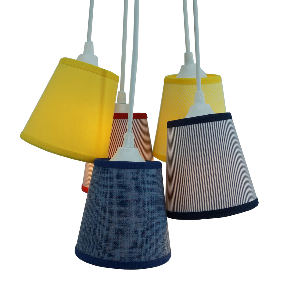 Lustre Pendente Bebê 5 Cúpulas Revestidas Com Tecidos Lustre Pendente Bebê 5 Cúpulas Revestidas Com Tecidos