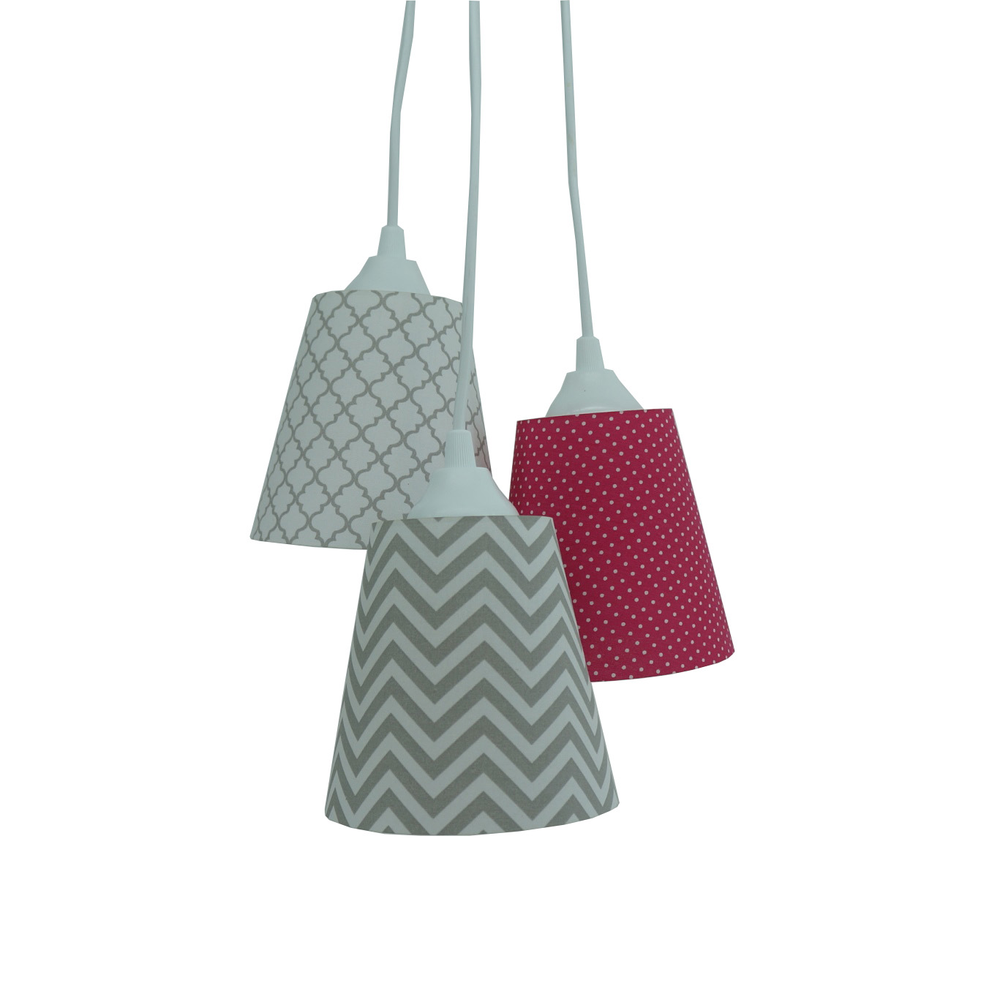Lustre Pendente Bebê Cacho Chevron Cinza e Pink Lustre Pendente Bebê Cacho Chevron Cinza e Pink