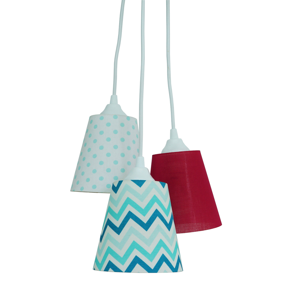 Lustre Pendente Cacho Bebê 3 Cúpulas Verde Água e Pink Lustre Pendente Cacho Bebê 3 Cúpulas Verde Água e Pink
