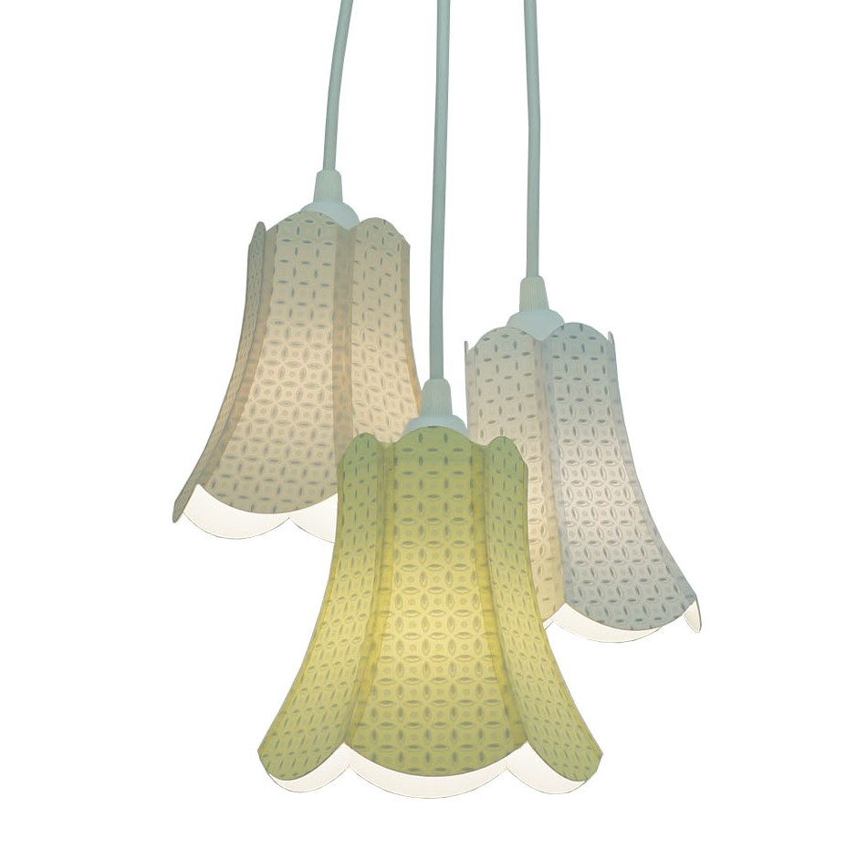 Lustre Pendente Paris Arabescos Branco, Bege e Amarelo Lustre Pendente Paris Arabescos Branco, Bege e Amarelo