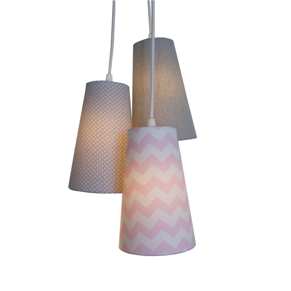 Pendente Triplo Chevron Rosa e Cinza Pendente Triplo Chevron Rosa e Cinza