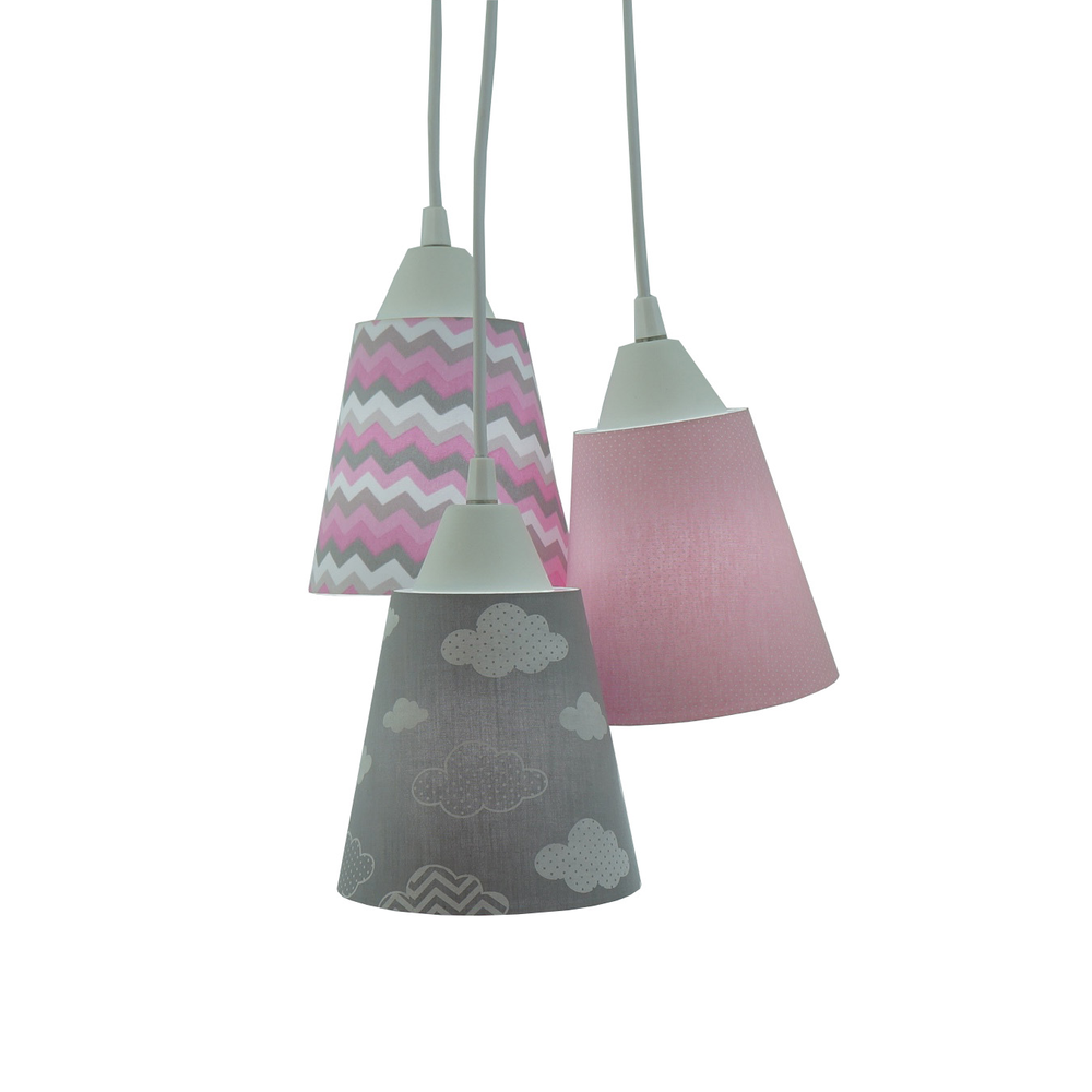 Lustre Pendente Luminária Nuvens e Chevron Cinza e Rosa Lustre Pendente Luminária Nuvens e Chevron Cinza e Rosa