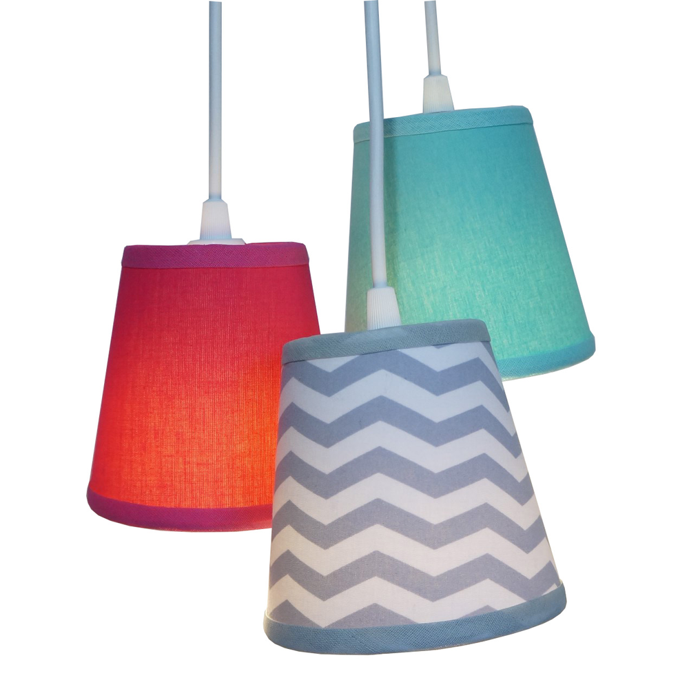 Lustre Pendente Triplo Bebê Chevron Cinza, Pink e Tiffany Lustre Pendente Triplo Bebê Chevron Cinza, Pink e Tiffany