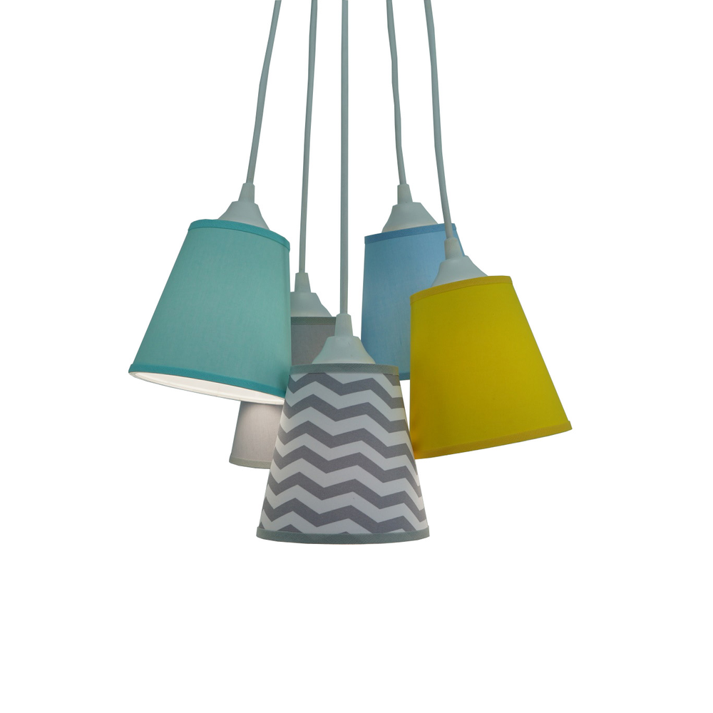 Lustre Pendente Cacho Chevron Cinza, Amarelo, Verde e Azul Lustre Pendente Cacho Chevron Cinza, Amarelo, Verde e Azul