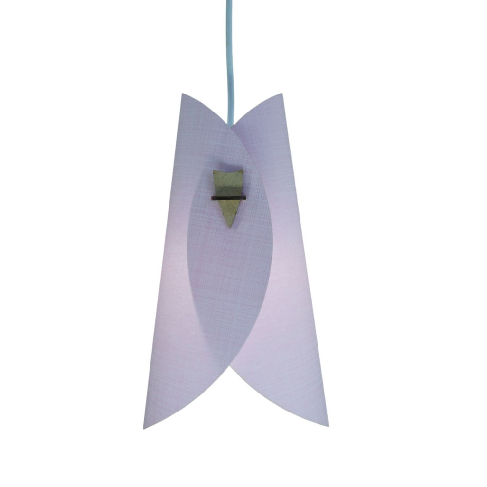 Luminária Pendente Revestida com Tecido Rosa e Branco Modelo Envelope Luminária Pendente Revestida com Tecido Rosa e Branco Modelo Envelope
